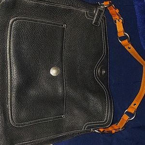 Genuine black leather coach shoulder purse